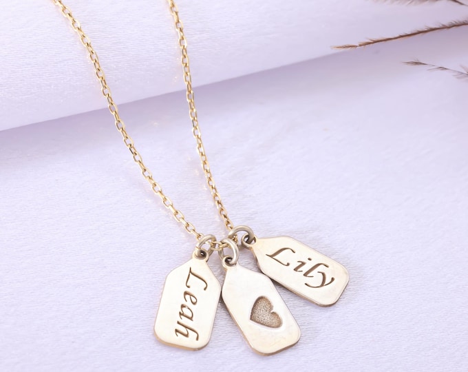 Personalized Bar Name Necklace, Custom 14k Gold Name Tag Pendant, Engraved Initials & Date, Dainty Minimalist Jewelry