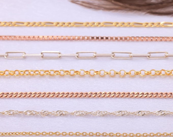 Dainty 14K Gold Plated, Silver and Rose Gold Chains for Women | Box, Paperclip, Figaro, & More