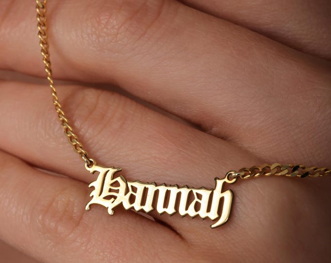 Old English Name Necklace – Personalized 925 Sterling Silver Gothic Letter Pendant Gift for Her