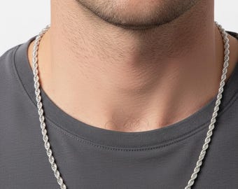 シルバーホワイトゴールドロープチェーンネックレス 3mm & 6mm