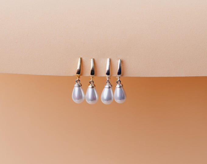 Pearl Teardrop Earrings · Dangle Drop Hoops · Gold Silver Rose Gold Bridal Jewelry Gift for Her
