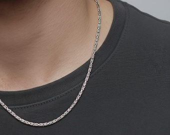 Sterling Silver Square King Byzantine Chain Necklace – Heavy Bali Style Christmas Gift