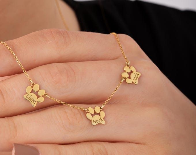 Custom Paw Print Necklace – Personalized Pet Name Jewelry in 925 Sterling Silver