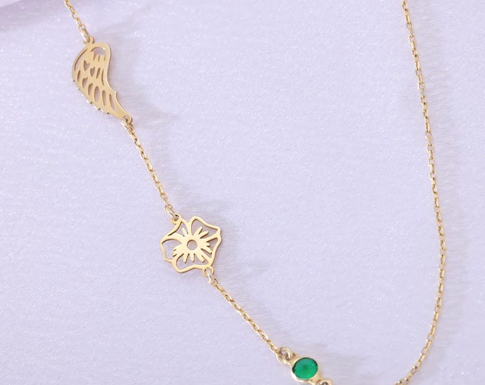 Birthstone Angel Wing Necklace – Memorial Jewelry – Miscarriage Gift – Personalized Baby Loss Necklace – 925 Silver, 14k Gold, Rose Gold