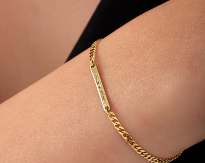 Personalized Name Bar Bracelet – Engraved Custom Jewelry Gift, Sterling Silver, Gold, Rose Gold