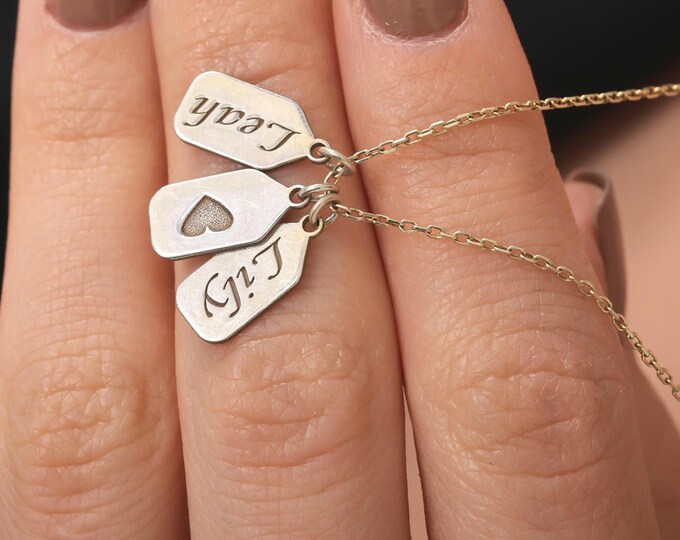 Tag Name Necklace • 925 Sterling Silver • Custom Engraved Name Jewelry • Gold, Rose Gold, Silver • Minimalist Gift for Her