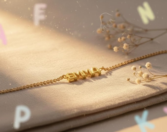 Personalized Bubble Letter Name Bracelet – Sterling Silver, Adjustable