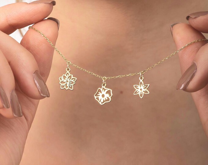 Personalized Birth Flower Necklace • Custom Family Pendant • 925 Silver Gold Rose Gold • Mother's Day Gift for Mom or Grandma