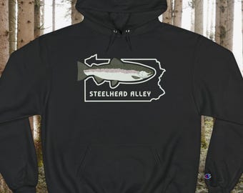 Steelhead Alley Pennsylvania fish graphic Champion Hoodie | trout fishing apparel