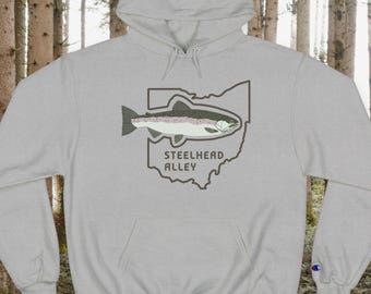 Steelhead Alley Ohio fish graphic Champion Hoodie | trout fishing apparel