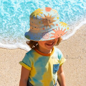 Sunshine Smiles Kids Bucket Hat - Cartoon Sun Print Summer Hat for Toddlers | Fun Beachwear with UV Protection