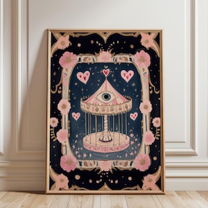Surreal Eye Carnival Art Print: Gothic Tarot Wall Art, Occult Aesthetic, Mystical Decor image 1