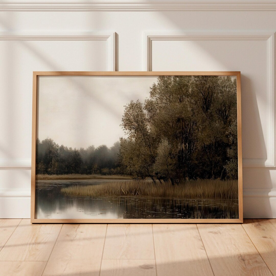 Vintage Fall Landscape Art Print: Moody Farmhouse Wall Decor, Rustic ...