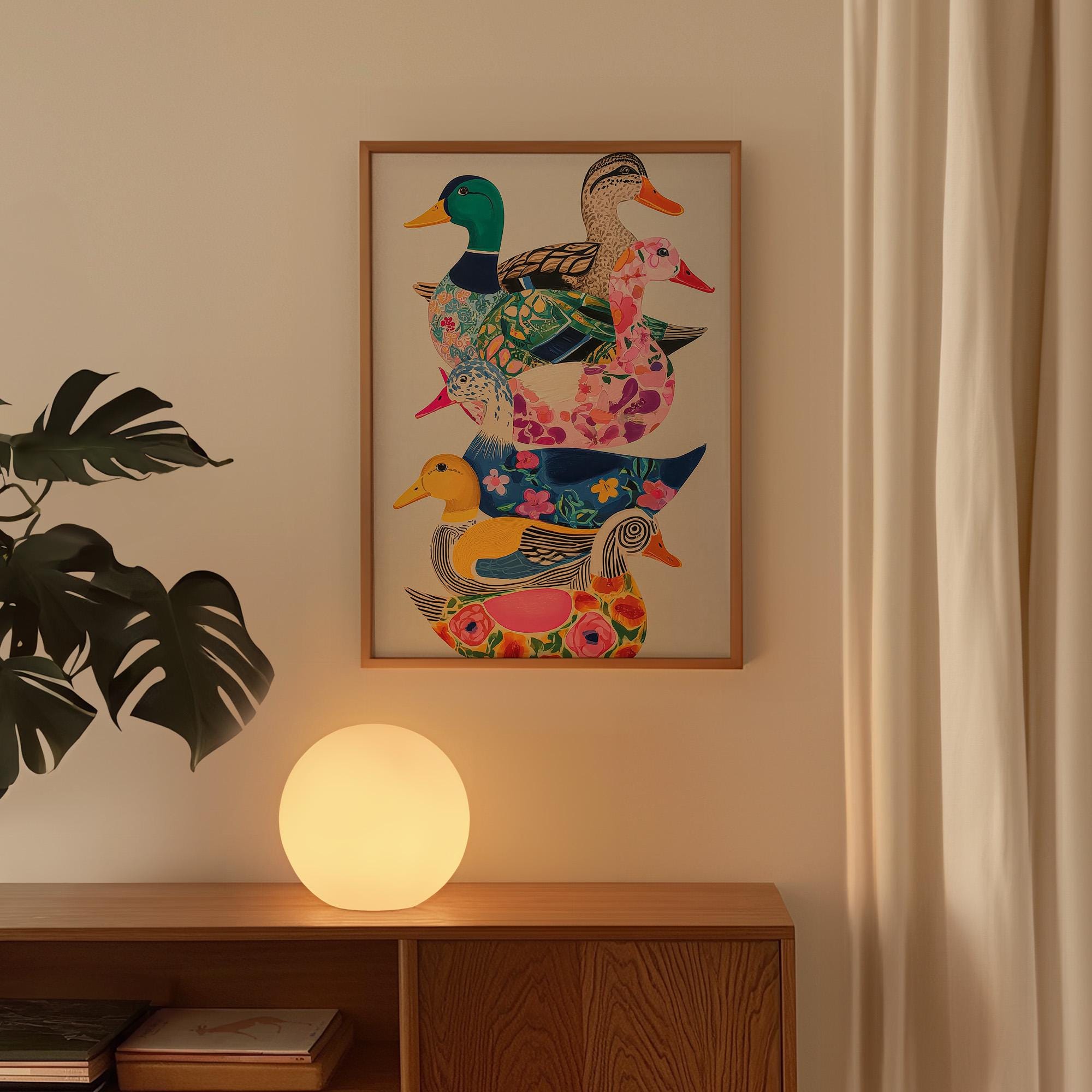 Colorful Duck Stack Wall Art Print: Whimsical Animal Decor, Playful ...