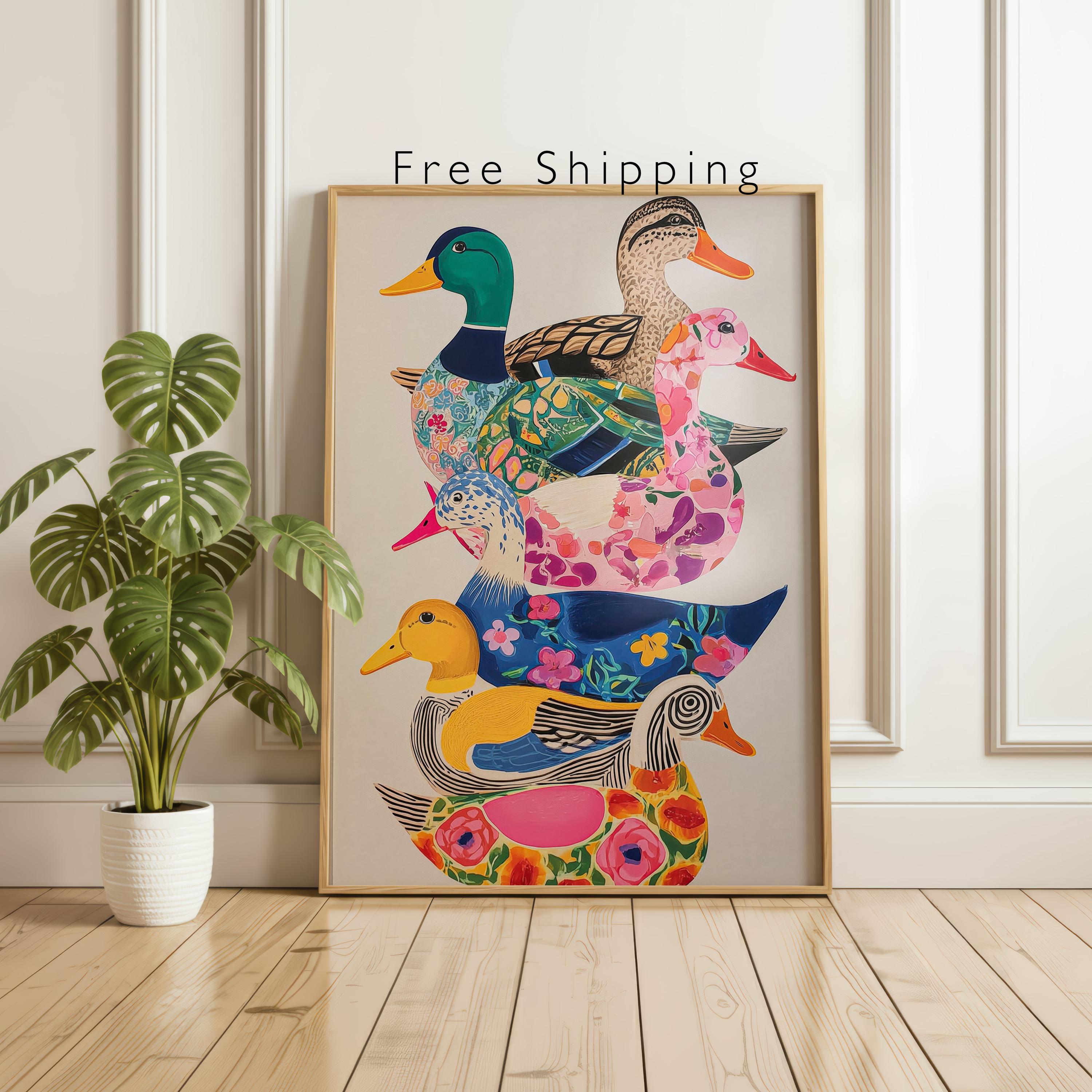 Colorful Duck Stack Wall Art Print: Whimsical Animal Decor, Playful ...