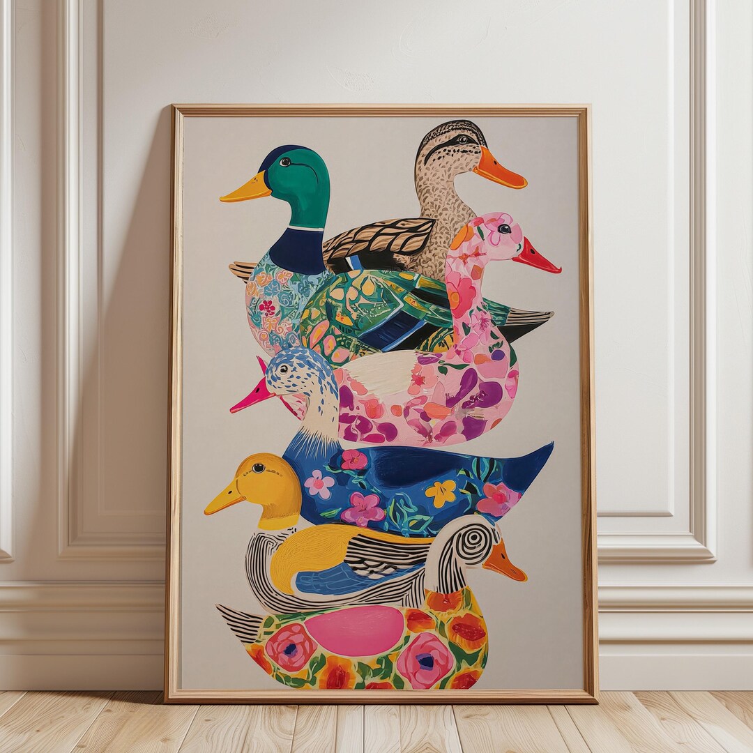 Colorful Duck Stack Wall Art Print: Whimsical Animal Decor, Playful ...