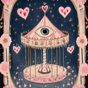 Surreal Eye Carnival Art Print: Gothic Tarot Wall Art, Occult Aesthetic, Mystical Decor image 9