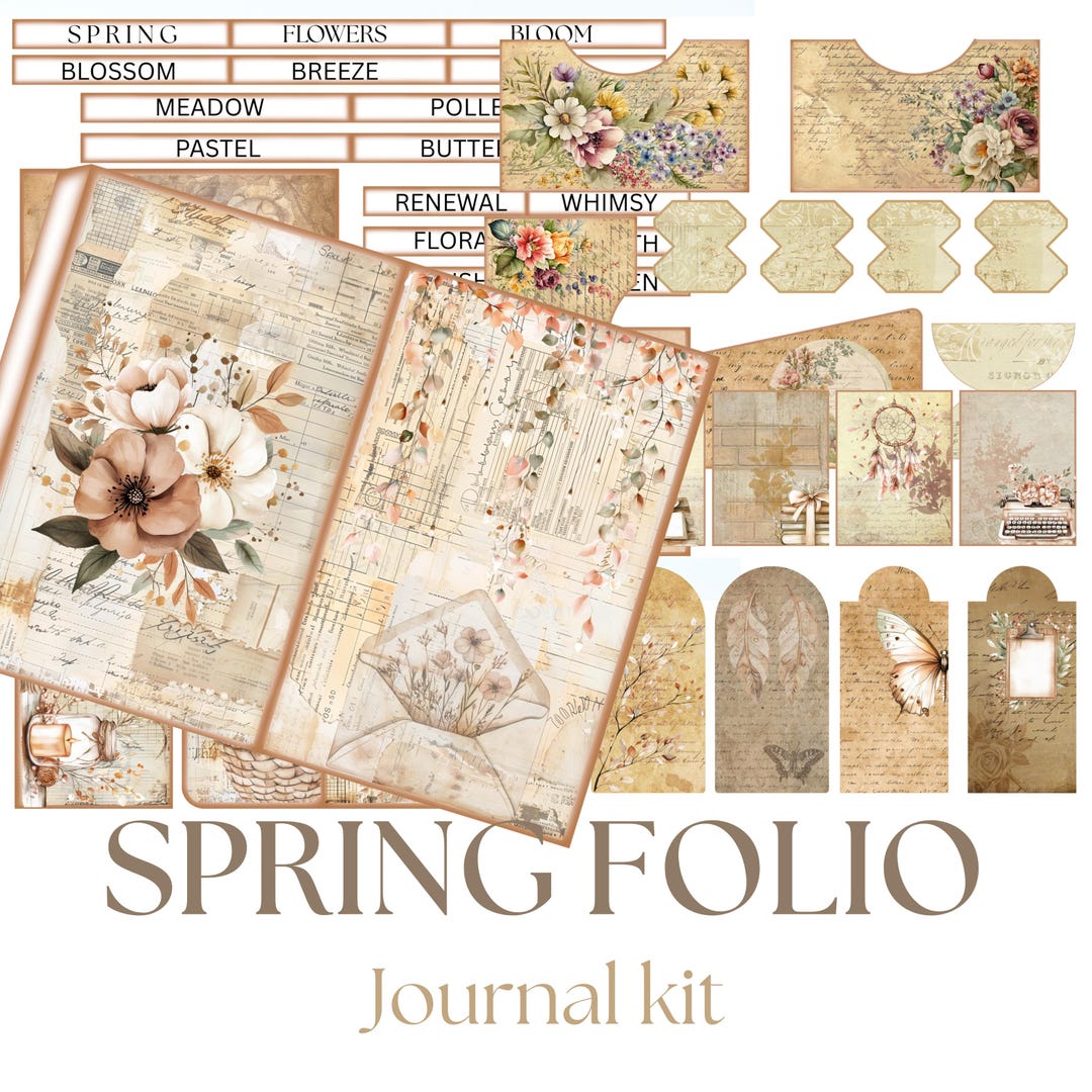 Spring Junk Journal Folio – Printable Mini Album Kit, Floral Ephemera ...