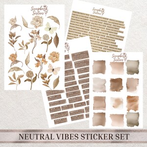Conjunto de adesivos para diário para impressão | Folhas de adesivos neutros para impressão | Florais | Etiquetas | Download A5 | Objetos efêmeros | Marrom | Download instantâneo |