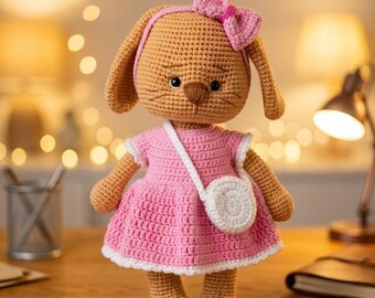 Crochet Bunny Amigurumi Pattern, Doll With Dresses, Hat, Bag (PDF Download)