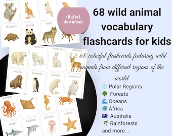 Wild Animal Flashcards: English Vocabulary Learning Cards (PDF Download
