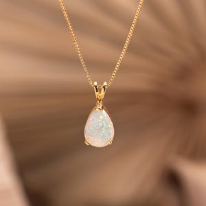 14K Gold Plated Opal Necklace,Opal Pendant Necklace,Opal Jewelry with Teardrop Pendant,Pear Shape Opal Necklace,October Birthstone,Mom Gift