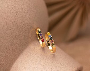 Personalized Family Birthstone Ring,Dainty Stackable Ring,Birthstone Jewelry Gift,Gold Anniversary&Birthday Gift,Gift for Mom,Gift for Her