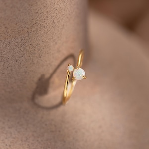 S925 Gold Opal Ring, October Birthstone, Adjustable Gold Open Ring with Double Opals, October Birthday Gift, Opal Jewelry, Gifts for Grandma