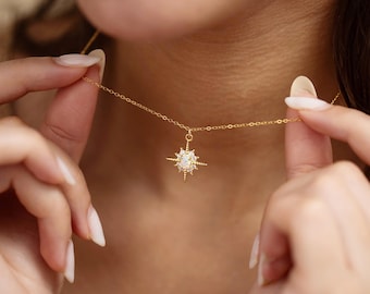 Opal Necklace,Opal Pendant Necklace,Opal North Star Necklace,Minimalist Dainty Opal Polaris Necklace,Tiny Opal Charm,Christmas Gift for Mom
