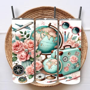 Gobelet de voyage vintage 20 oz pour professeur d'histoire - Tasse fine globe floral avec carte rétro et tasse aventure boussole brillante