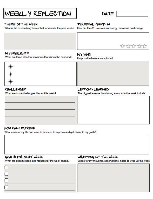 Weekly Reflection Planner Printable Self-Care Template Personal Growth Mindfulness Planner Digital Download Self-Improvement Tool