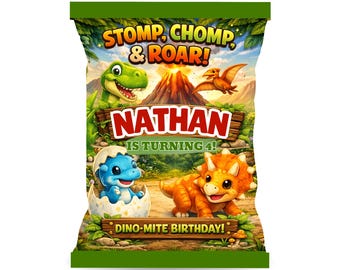 de sac de chips de dinosaure | Sac à chips anniversaire dinosaure | Sac cadeau en toile éditable | Fête d'anniversaire dinosaure imprimable | Téléchargement instantané