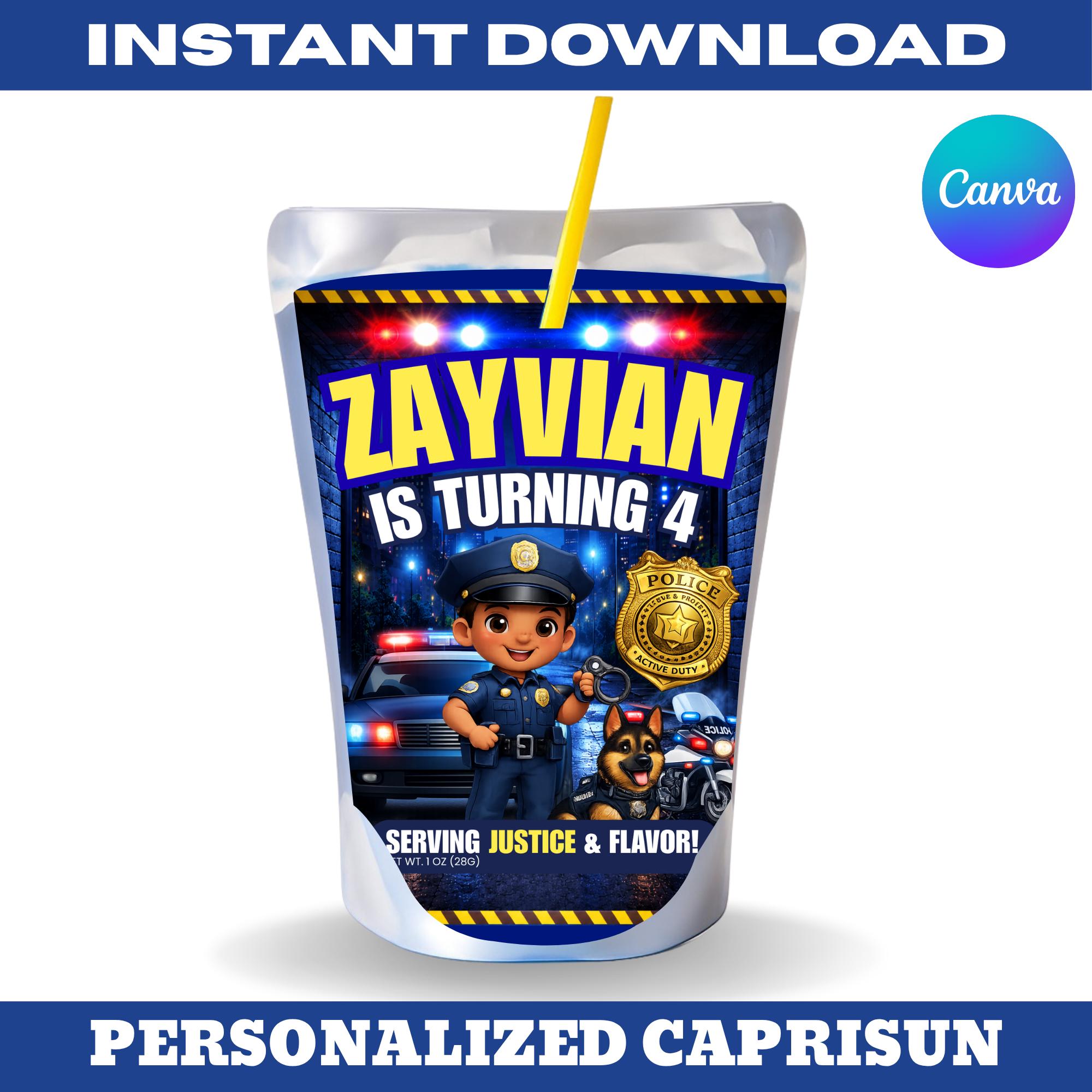 Police Capri Sun Label Template, Police Birthday Party Drink Pouch ...