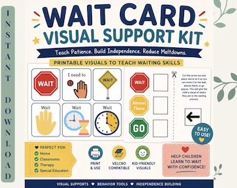 Tarjeta de espera imprimible / Apoyo visual para el autismo / Recursos visuales para la espera / Educación especial / Terapia ABA / Herramienta para calmarse en preescolar / Ayuda para crisis emocionales