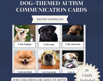 Tarjetas de comunicación para adultos con autismo / Apoyos visuales para TDAH y neurodivergencia / Descarga del PDF con temática de perros