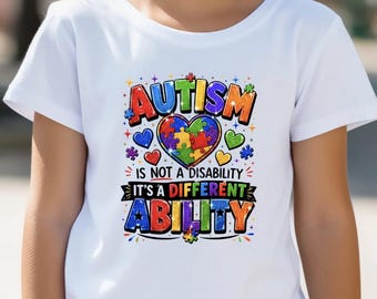 Anuncio sobre autismo, El autismo no es una discapacidad PNG, Camiseta para niña, madre, maestra, analista de comportamiento, sublimación, neurodiversidad, producto digital