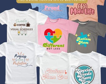 Paquete de archivos SVG para mamás de niños con autismo / 8 diseños de camisetas para concienciar sobre el autismo / SVG para mamás de niños con necesidades especiales / Diferente, no inferior / Vida de mamá ABA / Archivos de corte para Cricut