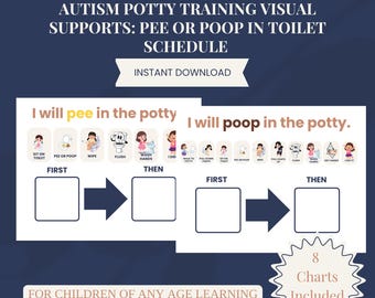Horario visual para el entrenamiento para ir al baño / Tablas para orinar o defecar en el inodoro para personas con autismo / Descarga del PDF de la rutina del baño