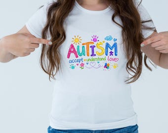 Concienciación sobre el autismo, Acepta, comprende, ama PNG, Camiseta para mamá, maestra, analista de comportamiento, sublimación, neurodiversidad, producto digital