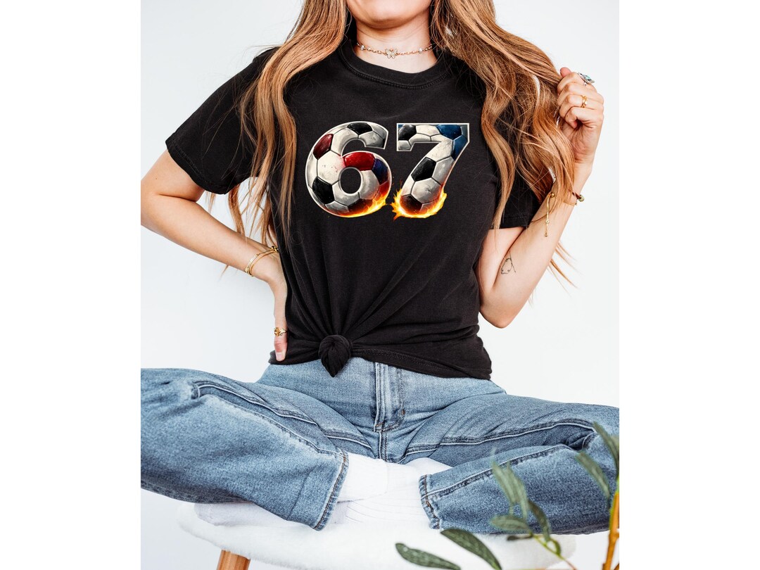 Flaming Soccer Ball Number 67 Shirt | Sports Graphic Tee | Player Gift ...