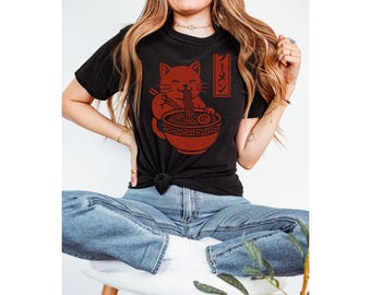 Ramen Cat Shirt | Japanese Katakana Noodle Tee | Vintage Kawaii | Cat Lover Gift | Unisex