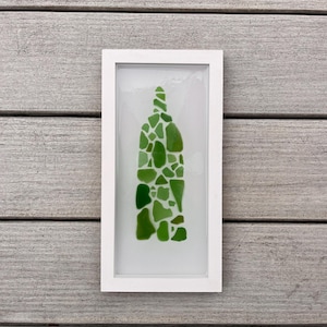 Green Sea Glass Bottle Mosaic: Coastal Wall Art on White Wood