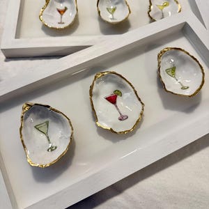 Oyster Shell Martini Wall Art: Hand-Painted Coastal Cocktail Trio