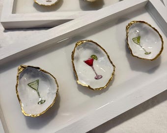 Oyster Shell Martini Wall Art: Hand-Painted Coastal Cocktail Trio
