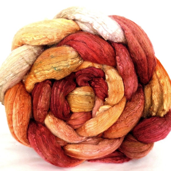 hand painted wool roving, merino silk combed top, roving, spinning fiber, nuno felting supplies