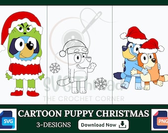 Cartoon Welpe Weihnachten SVG Bundle: Urlaub Hund Clipart (digitaler Download