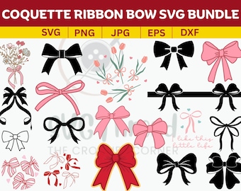 Paquete de imágenes SVG de lazos de cinta coqueta, imágenes prediseñadas femeninas (descarga digital)