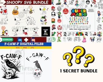 Paquete Mega SVG de Snoopy / Imágenes prediseñadas de dibujos animados de Peanuts / Diseños de Super Mario y F-CAW-F