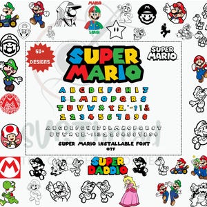 Retro Gaming SVG Bundle: Mario Schrift, Pixel Art Clipart (SVG, PNG)