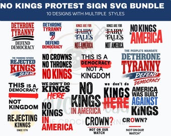 Paquete SVG de letrero "No Kings in America", SVG de "Patriótica democrática", Png de "No Kings", SVG anti-Trump, No es mi presidente, Archivos Cricut, Descarga digital